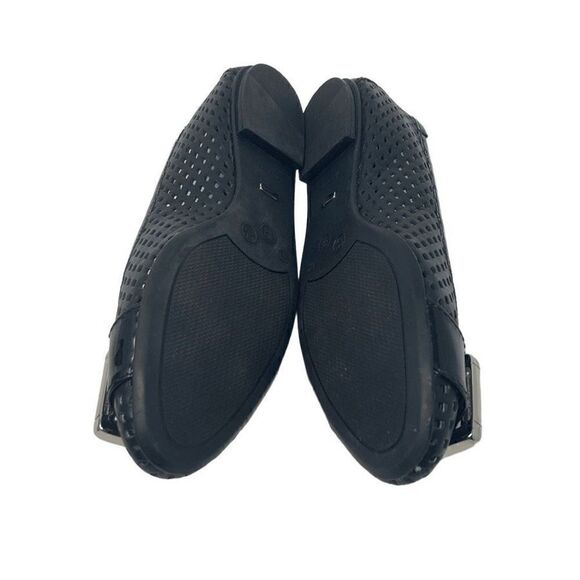 FS/NY 5.5 Black Waffle Ballet Flats Shoes Pointed Toes Silver Tone Buckle - Picture 6 of 8